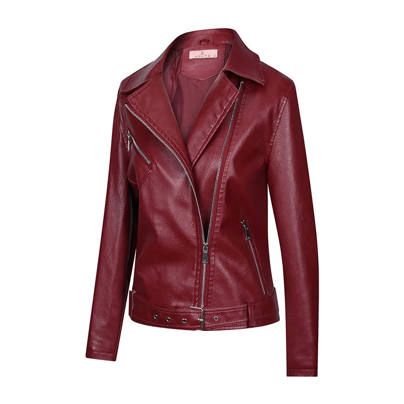 KTX-176531 Autumn Winter New Slim Fit European and American Style Women's Jacket PU Lapel Jacket Leather Jacket Custom