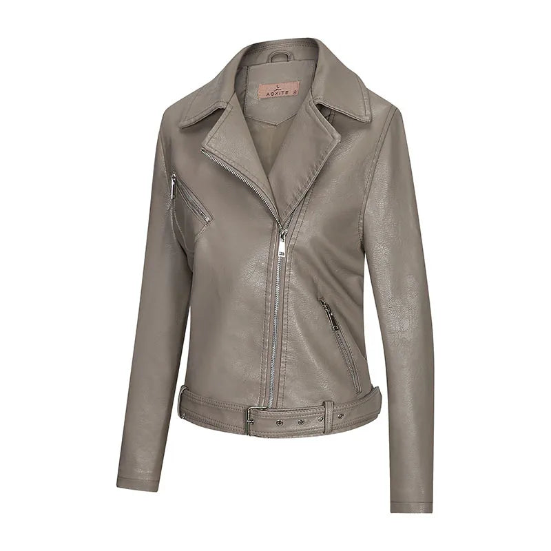 KTX-176531 Autumn Winter New Slim Fit European and American Style Women's Jacket PU Lapel Jacket Leather Jacket Custom