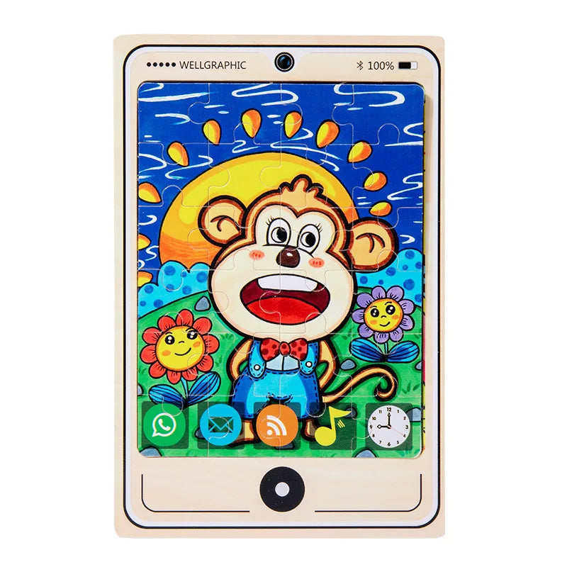 KTX-693971 Wooden Buckle Puzzle with 22 Patterns - 24 Piece Early Learning Educational Toy