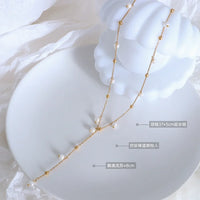 HKM-854611 Exquisite 18K Gold Plated Imitation Pearl Satellite Dainty Chain Tassel Necklace Stainless Steel Jewelry
