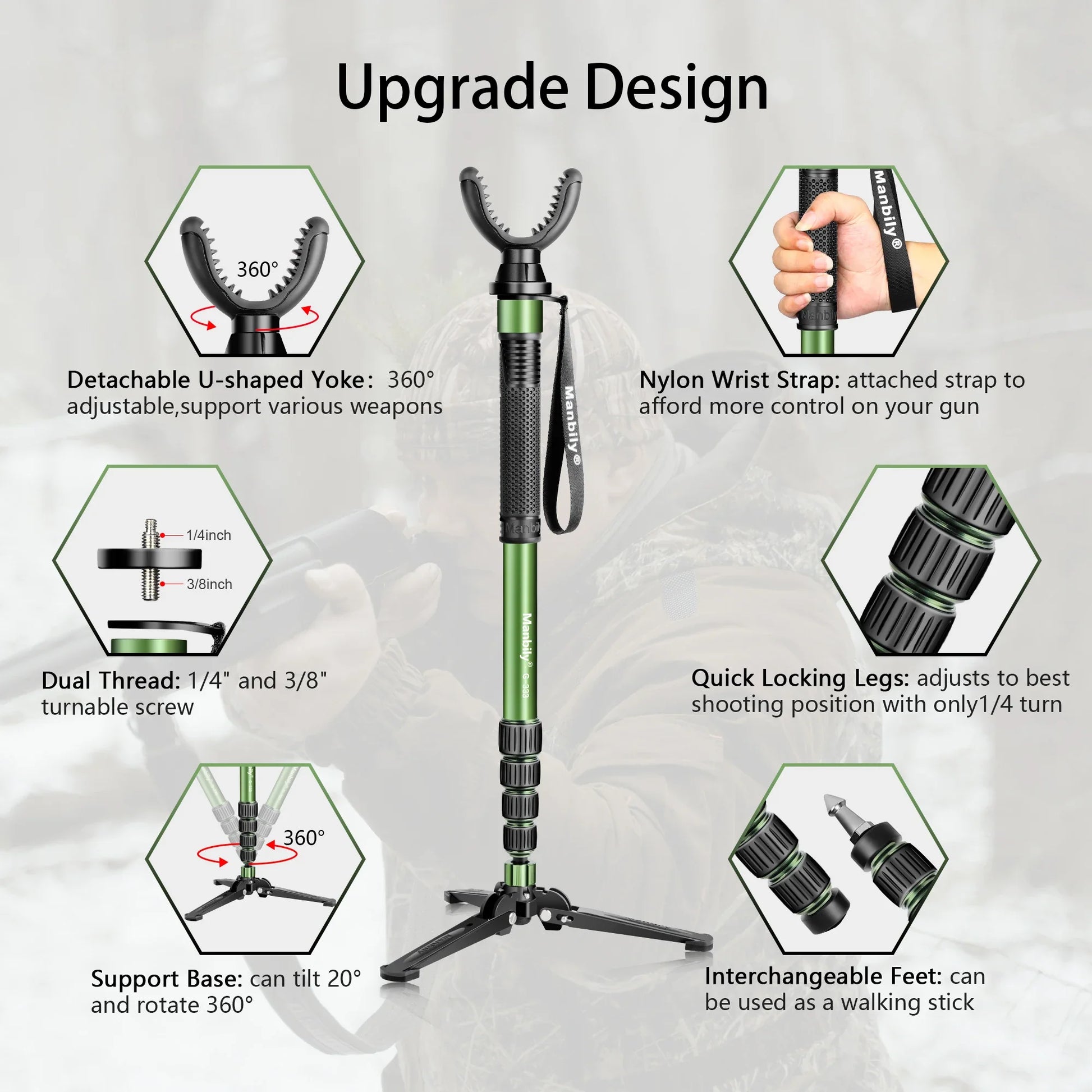 HKM-895763 Telescopic Monopod Shooting Stand Sticks for Outdoor Shooting Activities