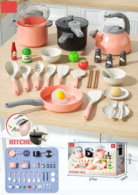 HKM-607251 Mini Luxury Pink Kitchen Playset - 32Pcs Kids Pretend Food Toys for Ages 5 and Up
