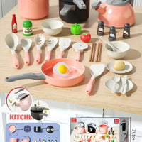 HKM-607251 Mini Luxury Pink Kitchen Playset - 32Pcs Kids Pretend Food Toys for Ages 5 and Up