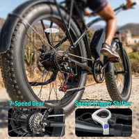 HKM-0081363 Electric Bike 750W Motor 48V 18Ah Battery 28 Mile Range 26-Inch Fat Tires Disc Brakes 7-Speed Removable Battery Rear Rack