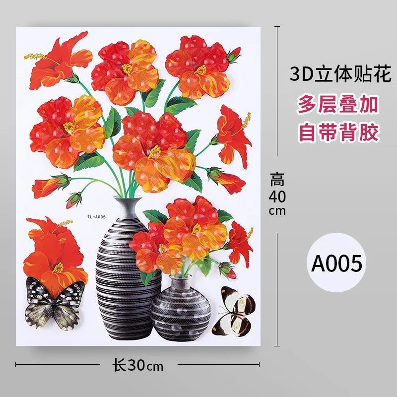 KTX-943891 3D PVC Flower Vase Decorative Wall Sticker for Living Room Decor