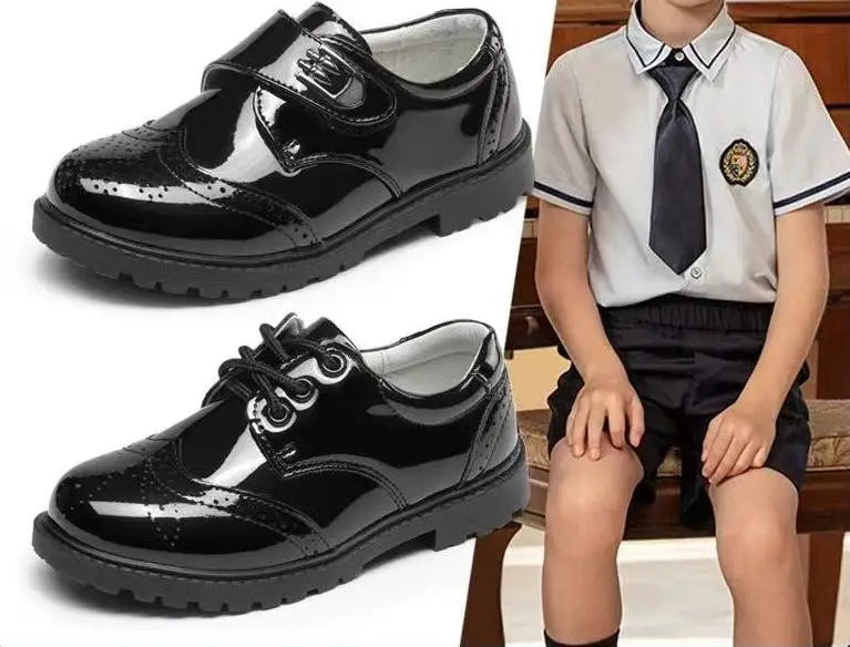 HKM-050067 Wholesale Baby School Shoes Fashion Soft Leather Newborn Boy Girls Rubber Sole Non-slip Students Casual Shoes