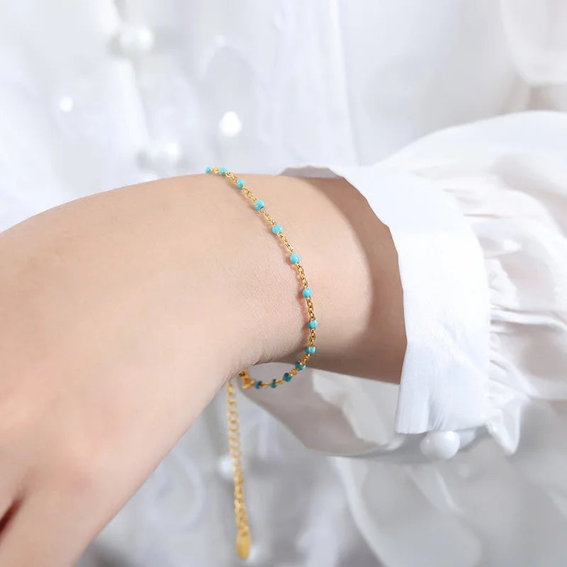 HKM-887379 Fashion New Seed Bead Necklace 18K Gold Bohemian Style Enamel Drop Oil Color Crystal Beaded Choker Necklace Bracelet Jewelry Set