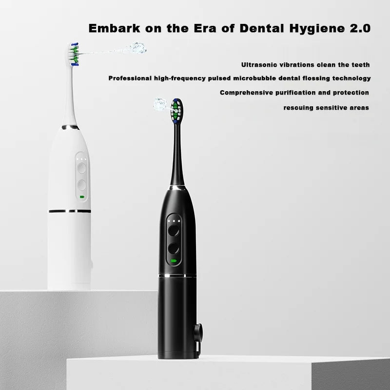 HKM-814867 Electric Sonic Toothbrush & Water Flosser Set with 2 Smart Brush Heads and Retractable Water Tank