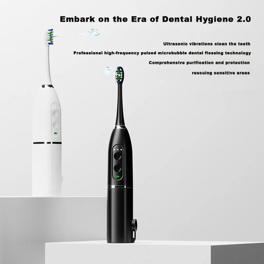 HKM-814867 Electric Sonic Toothbrush & Water Flosser Set with 2 Smart Brush Heads and Retractable Water Tank
