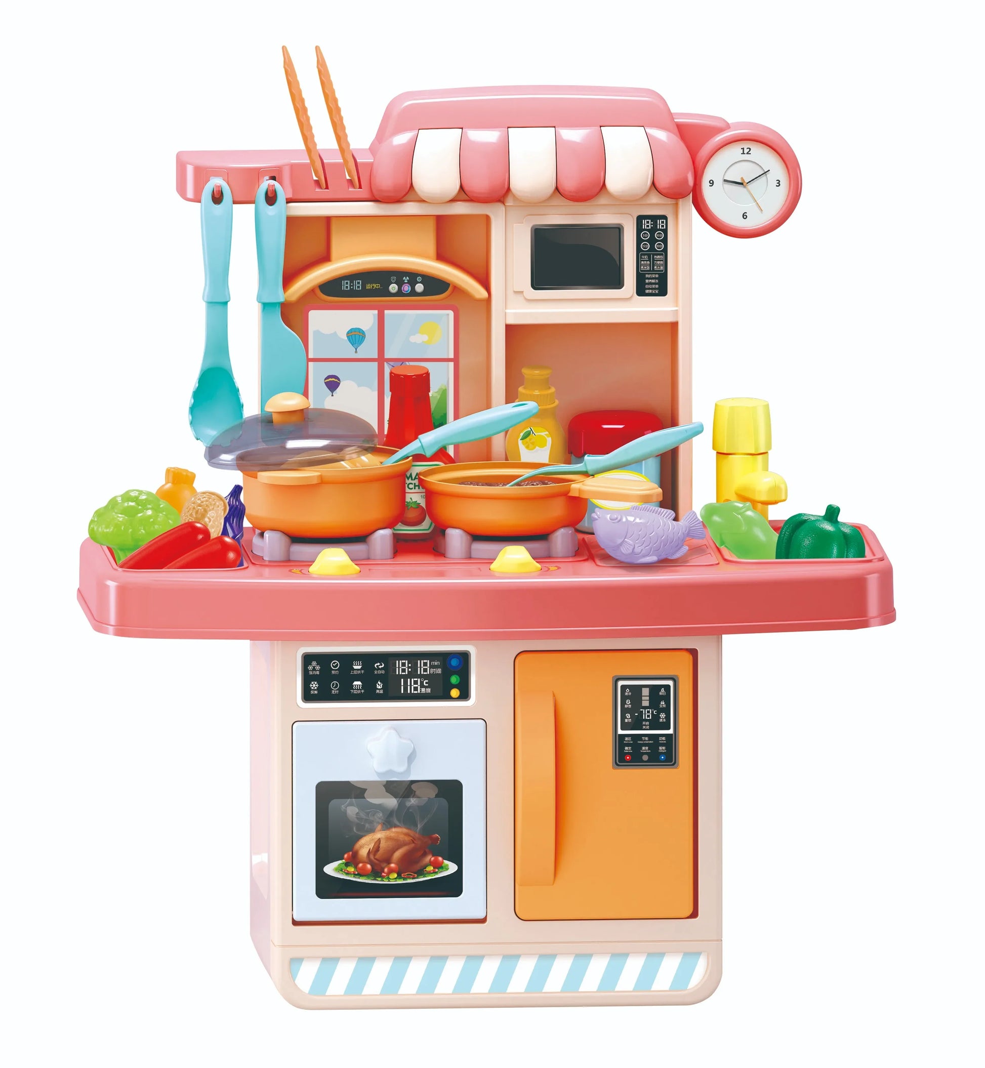 HKM-524755 Realistic Sounds and Lights Kitchen Playset for Kids - 23-Piece Role Play Cooking Toy Set