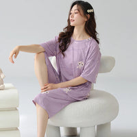 HKM-542739 Short Sleeve Seven-point Pants Women's Sleepwear Summer Pajamas for Women Set Lovely Style Casual Night Wear