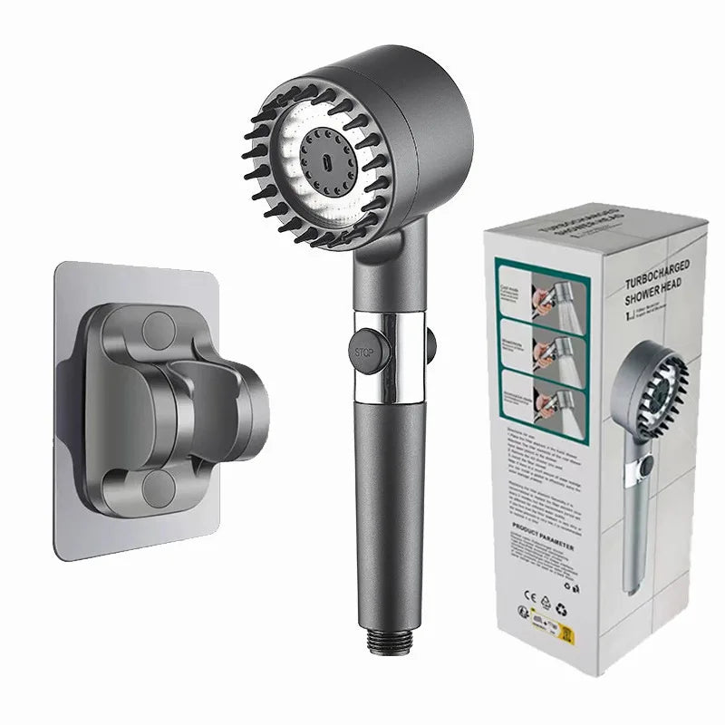 KTX-851795 Adjustable 4-Function Handheld Shower Head with Massage Brush and Pressurized Spray