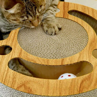 HKM-407187 Interactive Cat Scratcher Toy with Bell Ball and Catnip - Corrugated Cardboard Lounge for Healthy Claws