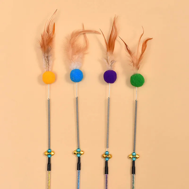 HKM-555219 Interactive 64CM Cat Wand with Premium Spring and Feather Tease, Perfect for Engaging Playtime