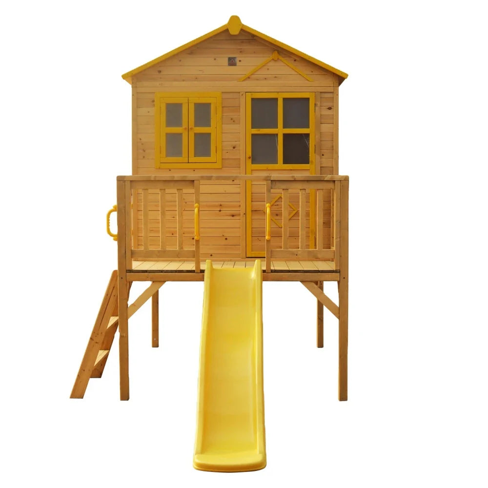 KTX-150419 Children's Wooden Playhouse with Slide and Swing for Outdoor Garden Fun