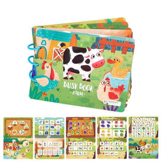 HKM-099923 Early Learning Montessori Busy Book for Toddlers, Activity Book with Farm Themes, Educational Interactive Toy