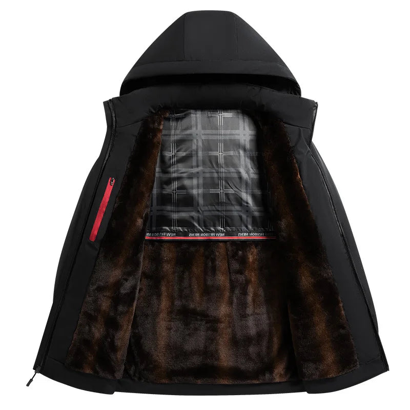 HKM-079379 Customized Men's Parka Winter Thickened Padded Men's Cotton Jacket Tops Large Size Warm Fashion Black Jacket