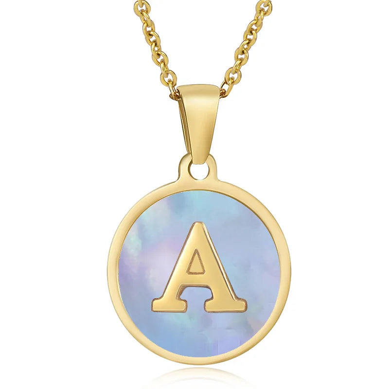 HKM-969875 Fashion 18k Gold Plated Chain Letter Shell Necklace Waterproof Stainless Steel Initial Pendant Necklace for Women Gift