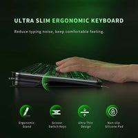 HKM-395731 Full-Size Backlit Wireless Keyboard for Multiple Devices - Rechargeable, Compatible with iOS, Android, and Windows