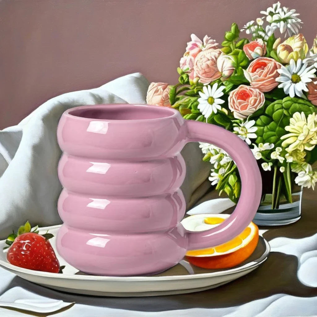 KTX-859091 Modern Ceramic Latte Mug with Donut Design - Ideal Gift for Couples