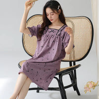 HKM-460243 New Summer Loose Nightgown Short Sleeves Girl Nightdress Cotton Night Dress for Women 2024