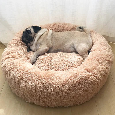HKM-535955 Super Soft Round Washable Plush Donut Dog and Cat Cushion Bed with Velvet Mat
