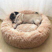 HKM-535955 Super Soft Round Washable Plush Donut Dog and Cat Cushion Bed with Velvet Mat