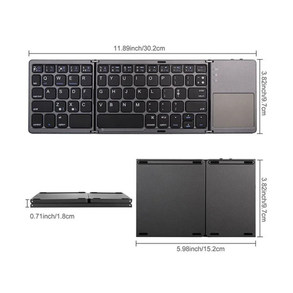 HKM-330195 Portable Mini Foldable Wireless Keyboard with Touchpad for Windows, Android, iOS Devices