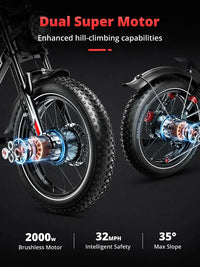 HKM-7656659 Electric Bike 2000W Dual Motor 48V 18Ah Battery 37 Mile Range 20-Inch Fat Tires Hydraulic Brakes 7-Speed