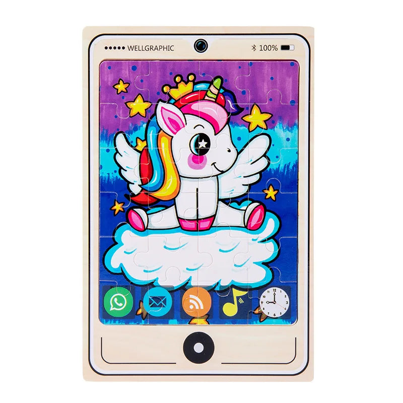 KTX-693971 Wooden Buckle Puzzle with 22 Patterns - 24 Piece Early Learning Educational Toy