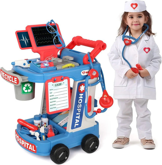 KTX-229843 Kids Doctor Play Set - Pretend Play Medical Trolley for Ages 2 to 13 Years - Plastic Components