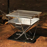 Stainless Steel Portable Freestanding Charcoal BBQ Grill Wood Burning Outdoor Camping Stove for Picnic Backyard Travel