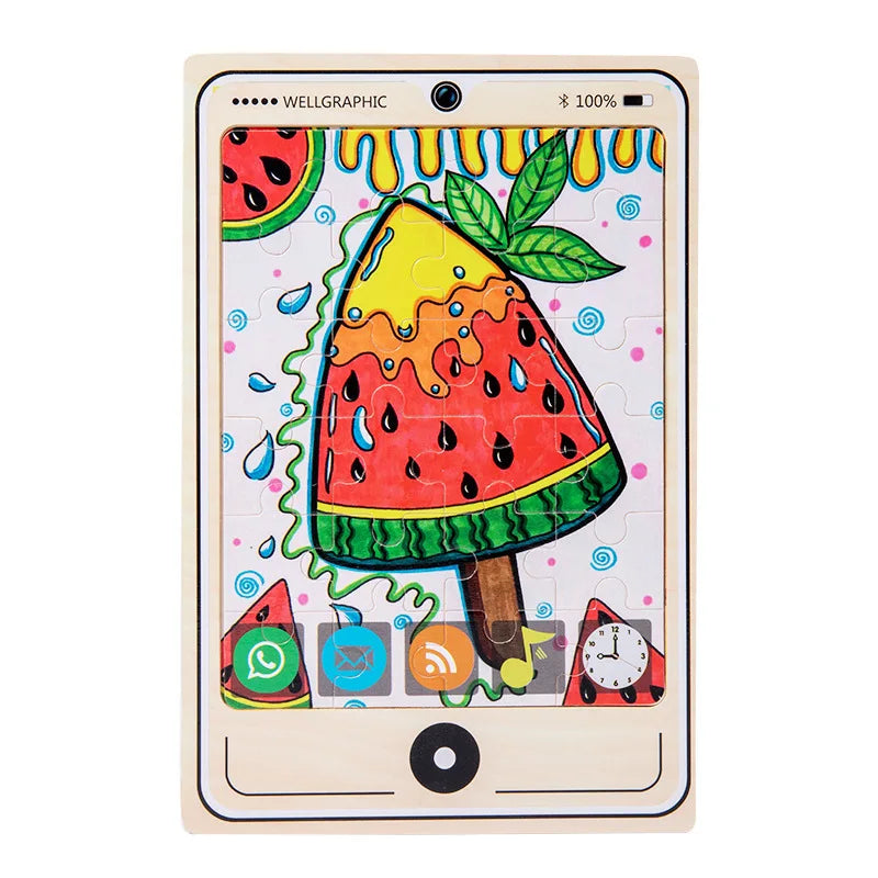 KTX-693971 Wooden Buckle Puzzle with 22 Patterns - 24 Piece Early Learning Educational Toy