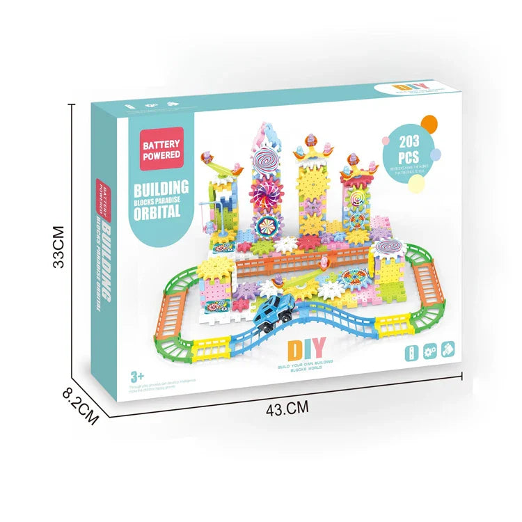 KTX-766099 203-Piece Electric DIY Stacking Building Blocks Set for Kids - Eco-Friendly ABS Plastic Wall Train Track