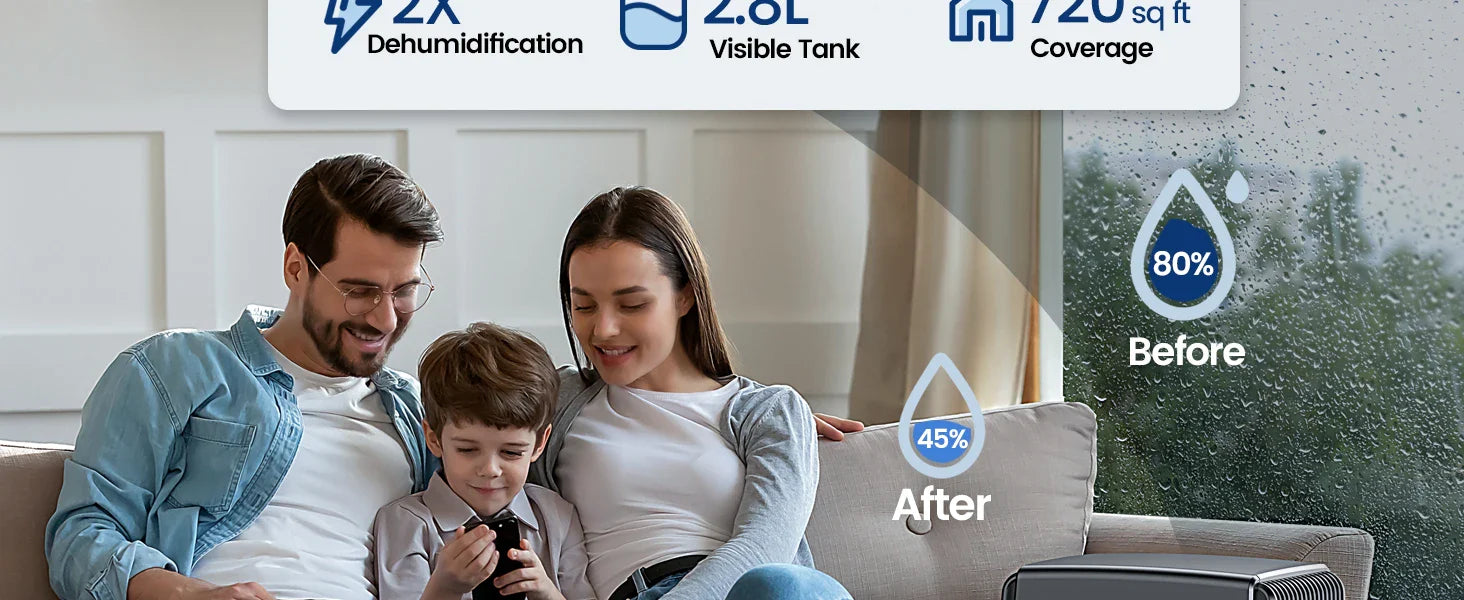 KTX-865299 95 oz Compact Home Dehumidifier with 7-Color Night Light for Bedroom and Bathroom