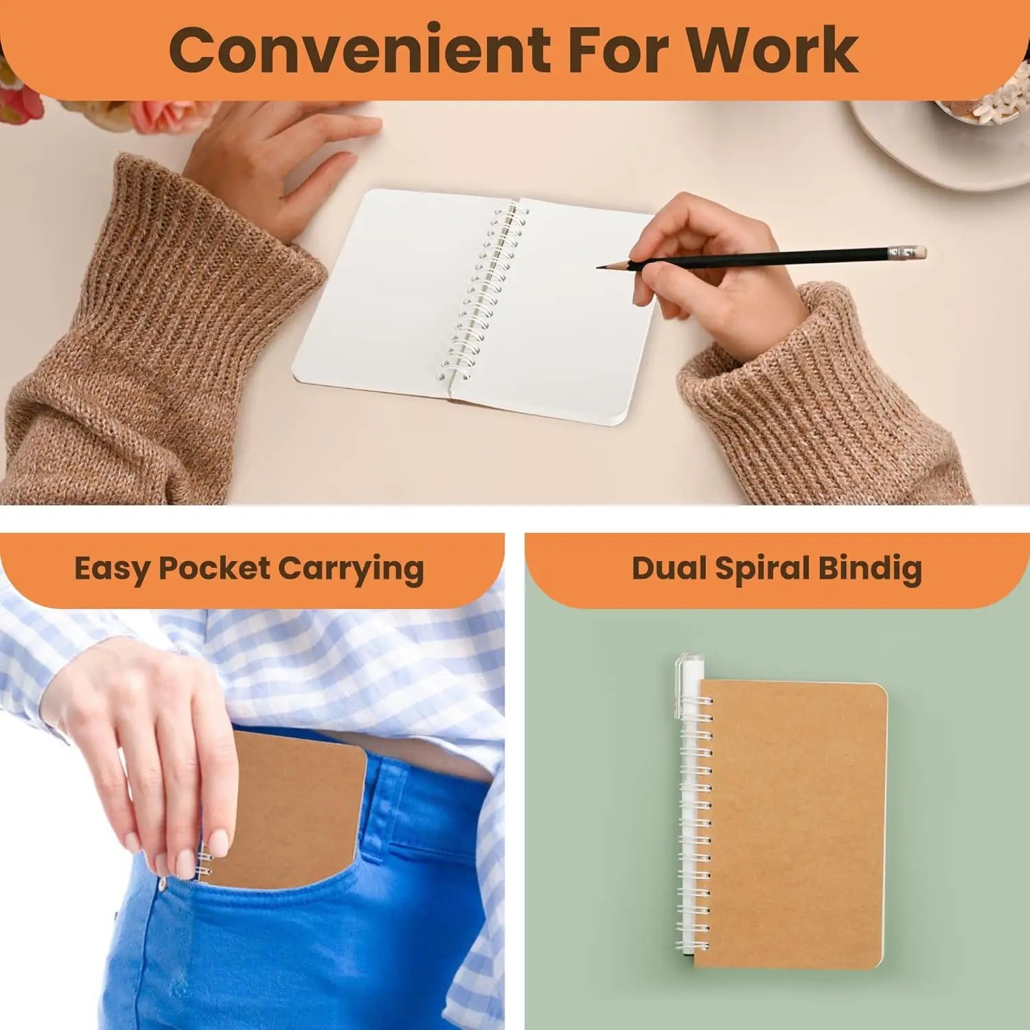 KTX-768403 Small Pocket Notebooks 5 Pack with 180 Ruled Pages for Writing, Drawing, and Note Taking