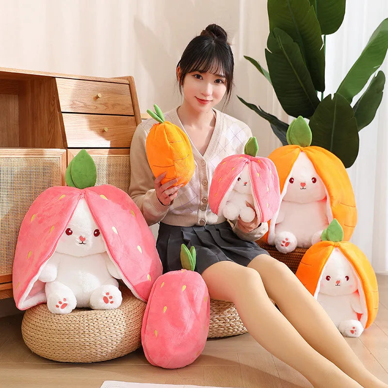 KTX-178899 Kawaii Strawberry Rabbit Plush Doll - Unisex Cotton Toy with PP Filling - Cute Carrot Design for All Ages