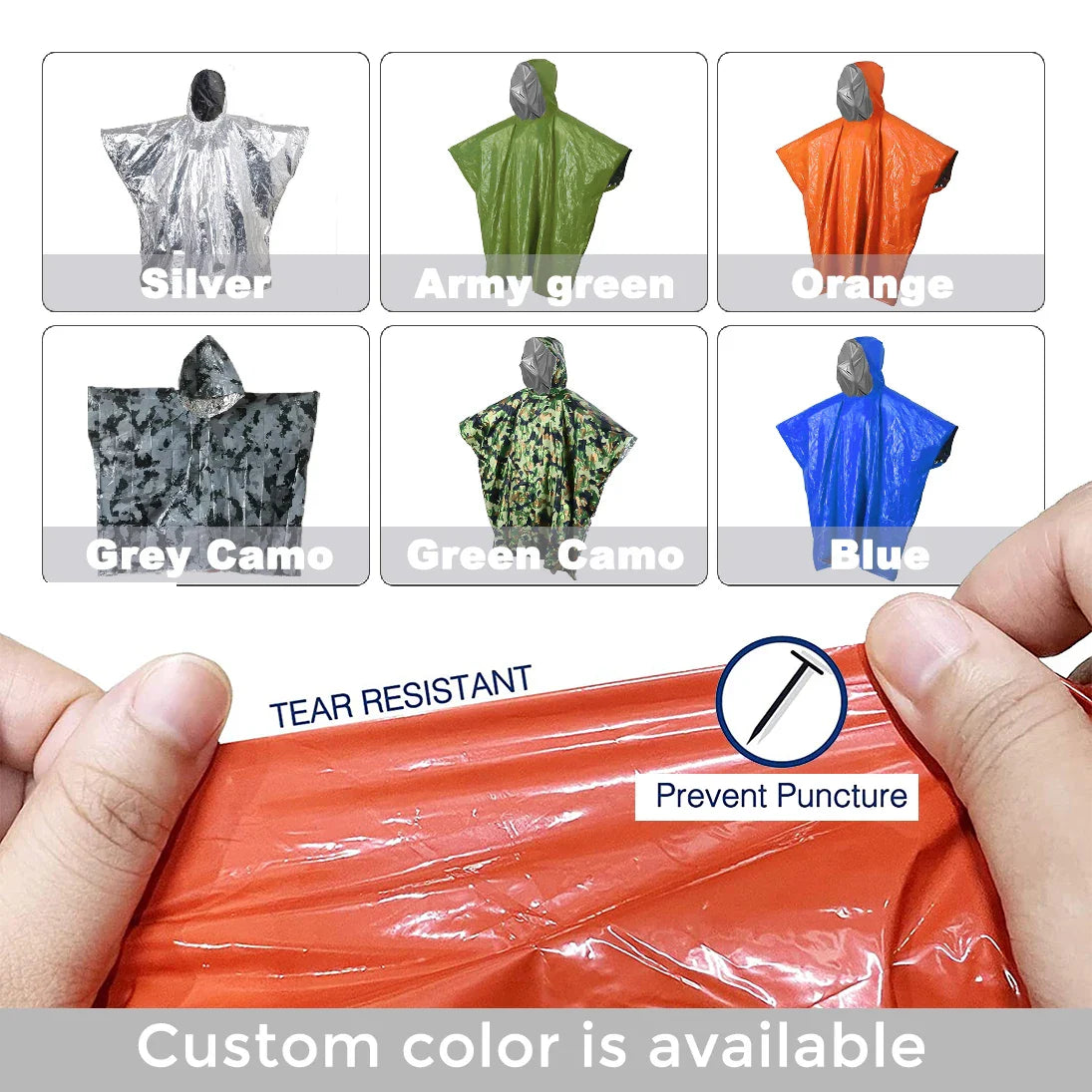 HKM-830227 Waterproof Outdoor Survival Poncho - Lightweight Multisport Rain Gear for Hiking and Emergencies