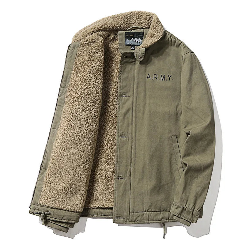HKM-259027 Men's Winter Thickening Lamb Wool Cotton Coat With Hooded Velvet Collar Short Pilot Jacket Workwear Puffer Jacket