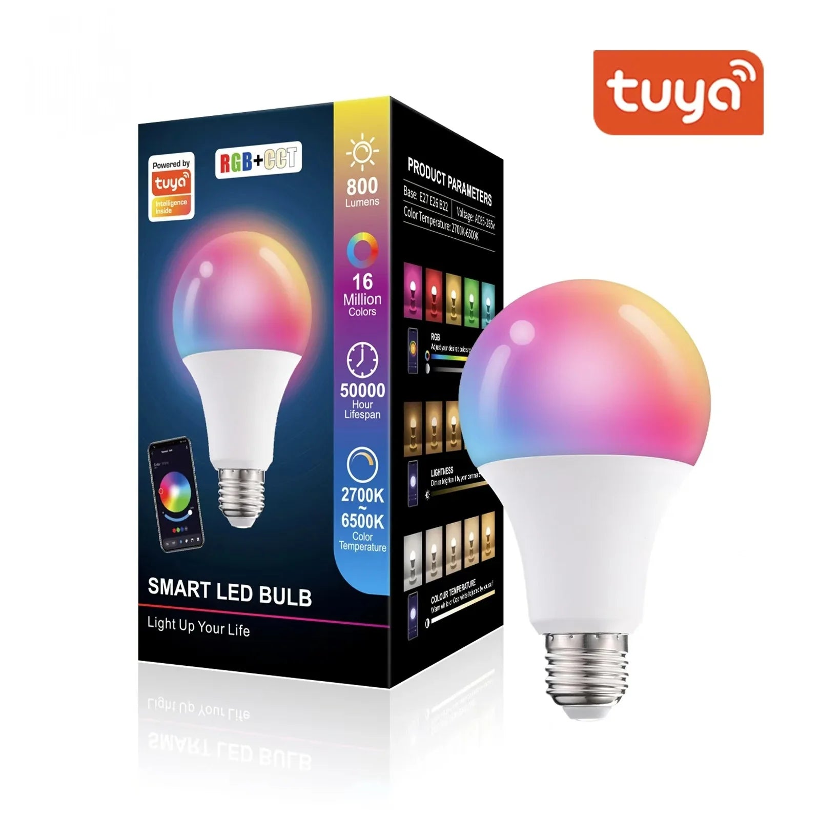 KTX-293587 Smart RGBW LED Light Bulb E27 E26 B22 - Multi-Colour 10W Bluetooth Compatible with Smart Life App