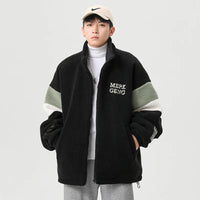 HKM-603667 Men's Large Size Warm Cotton Jacket With Winter Stand-Up Collar 550g Lamb Wool Contrasting Zipper Closure Clothing