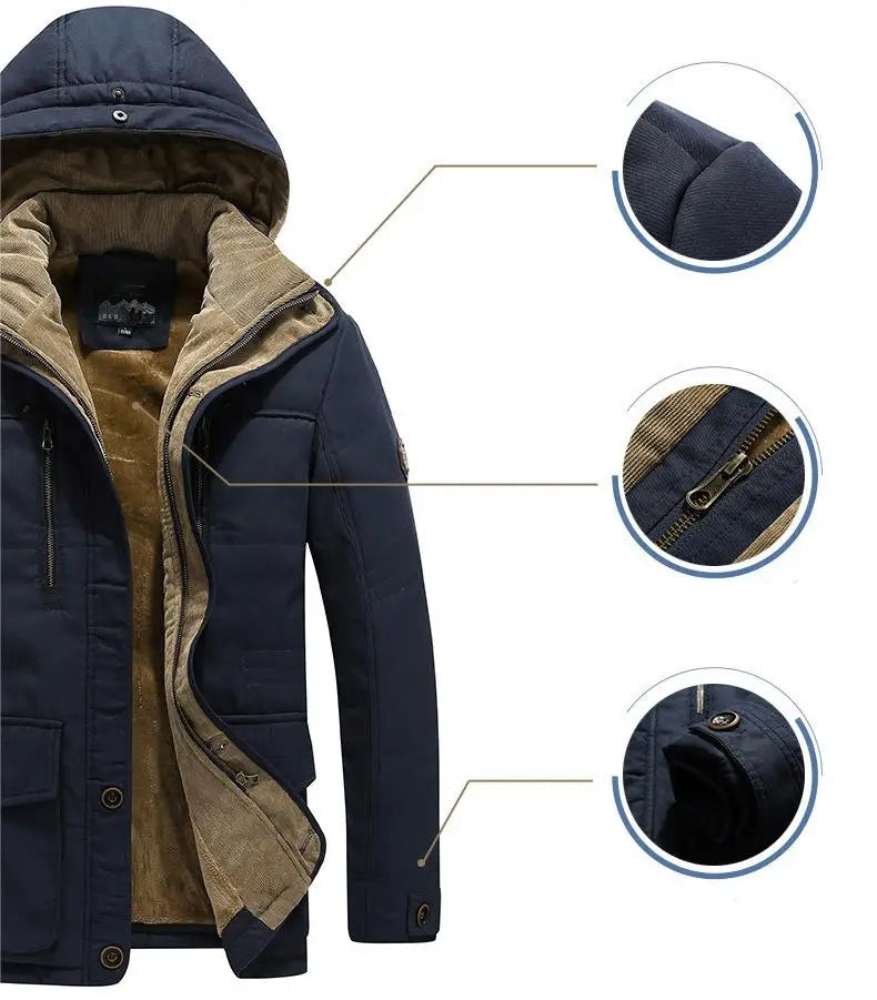 HKM-029651 Men's Jacket Sets Mens Winter Jacket CoatThickened Waterproof Canvas Coat Zipper Closure Windproof Clothing Men's Coats