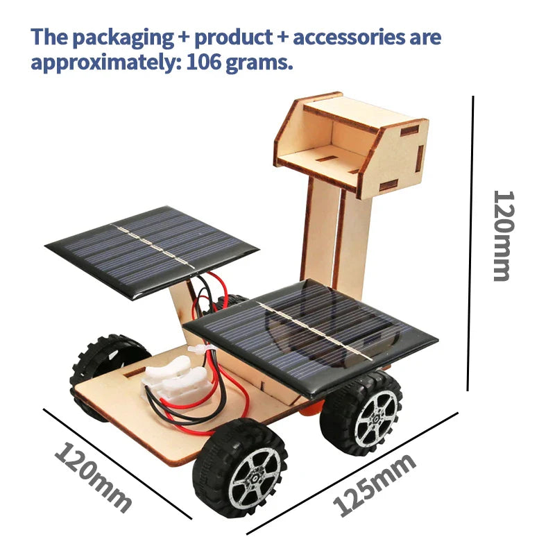 KTX-439571 Handmade Solar-Powered Wooden Lunar Rover Space Model DIY Educational Toy for Children