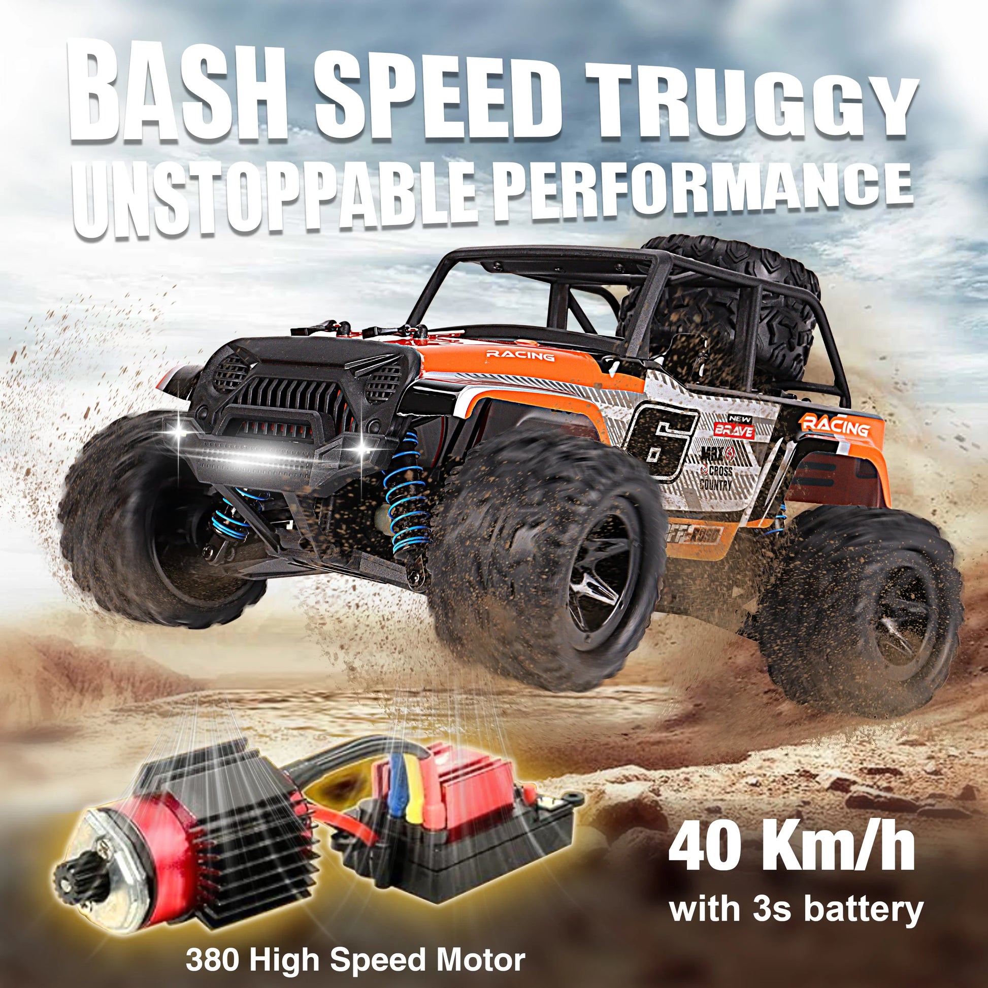 HKM-084115 1:18 Scale RC High-Speed Off-Road Buggy - 4WD Remote Control Car for Indoor and Outdoor Use