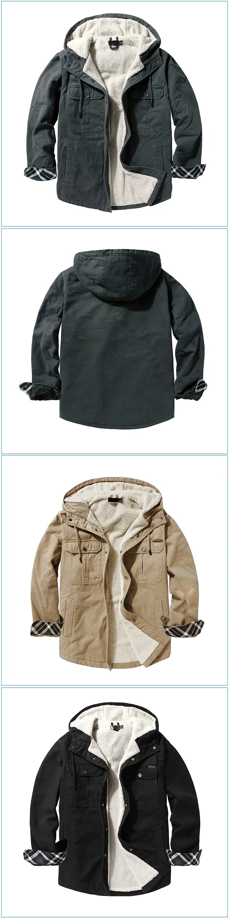 KTX-062419 Men's Casual Hooded Oversized Cotton Jackets for Fall and Winter Coats Thickened With Plush Long US Size Loose Fit Winter Jacket