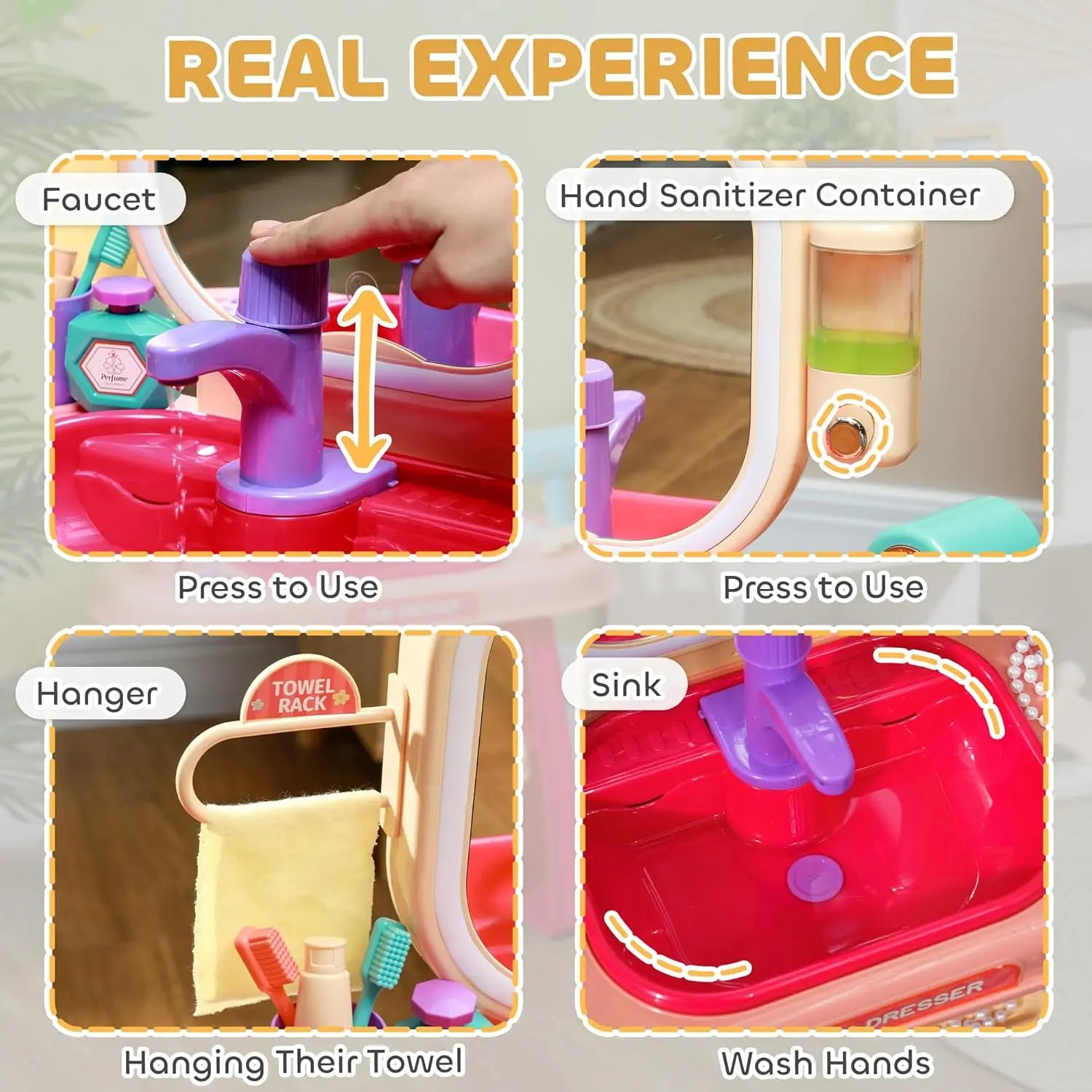 KTX-080659 Kids Makeup Table Play Set with Dressing Mirrors and Sound Features for Pretend Play