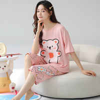 HKM-706579 Cotton Pajamas for Women Comfy Loungewear Women Crop Top and Pants Two Piece Pyjamas Womens Sleepwear Sets
