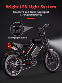 HKM-7656659 Electric Bike 2000W Dual Motor 48V 18Ah Battery 37 Mile Range 20-Inch Fat Tires Hydraulic Brakes 7-Speed