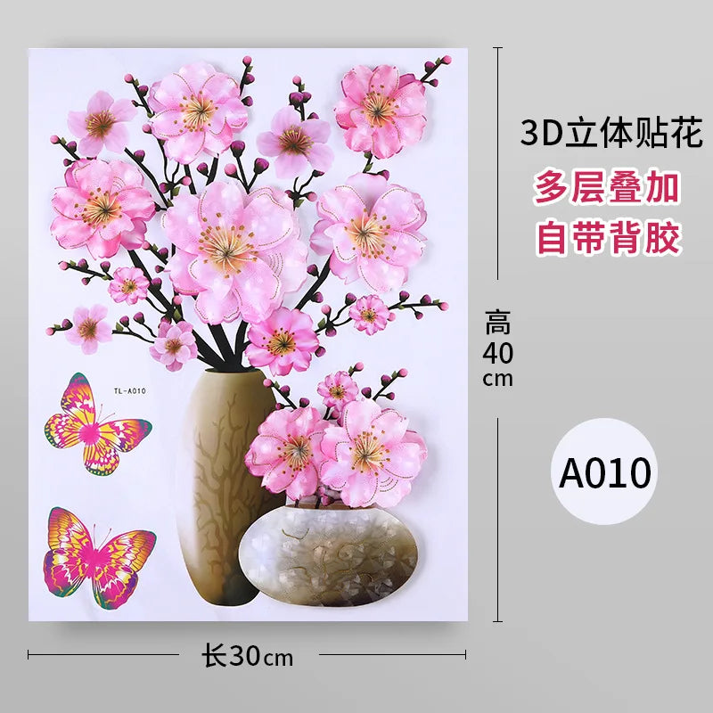 KTX-943891 3D PVC Flower Vase Decorative Wall Sticker for Living Room Decor