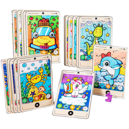 KTX-693971 Wooden Buckle Puzzle with 22 Patterns - 24 Piece Early Learning Educational Toy